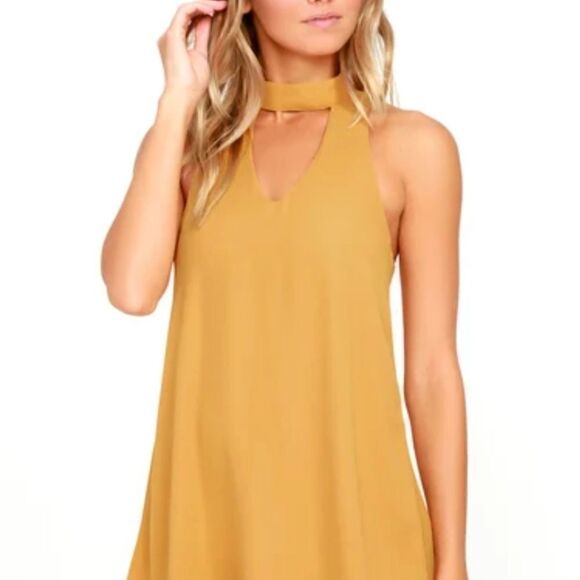 (Lulu's) Groove Thing Golden Yellow Choker Swing Dress Small - Picture 1 of 7